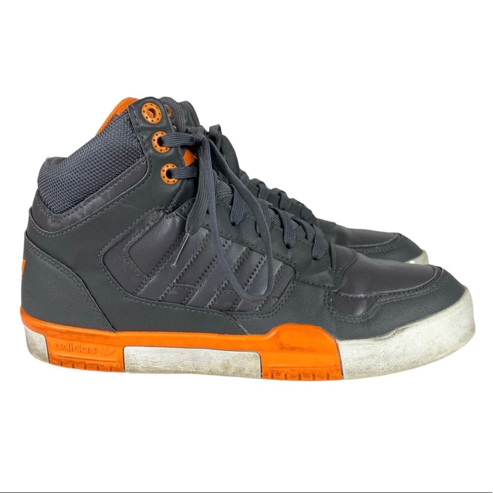 ADIDAS HIGH TOP GRAY WHITE AND ORANGE SNEAKERS MEN’S SIZE 8.5